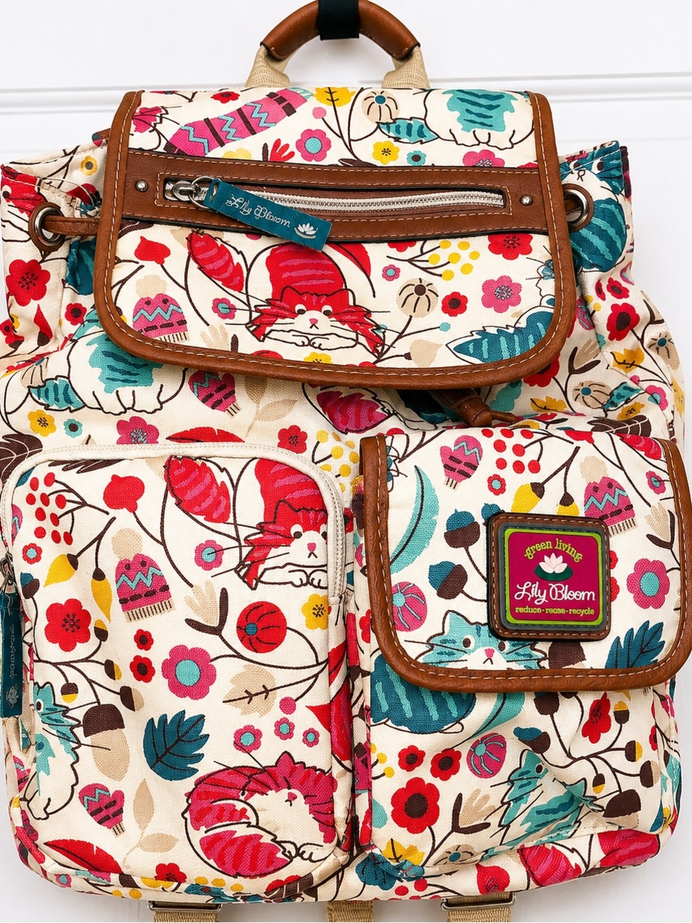 Lily Bloom Cream Backpack with Pink, Teal & Brown Accents